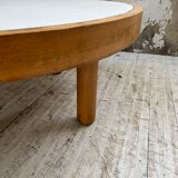 Round coffee table white ceramic and wood