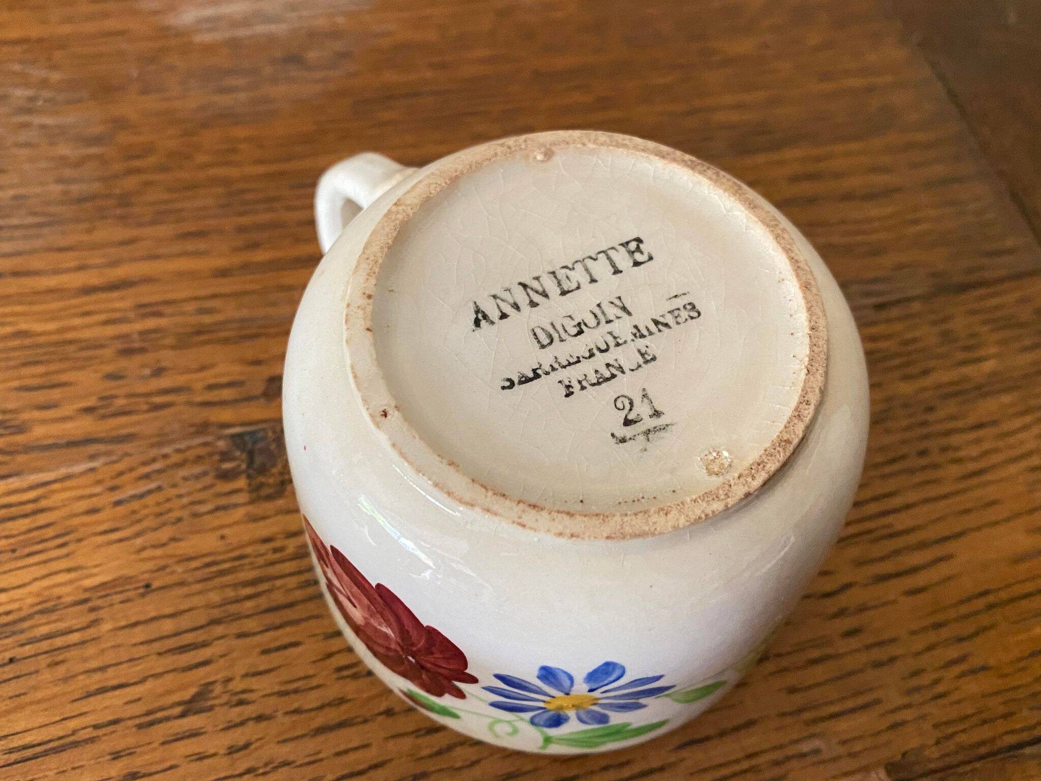 Earthenware cup from Sarreguemines Digoin model Annette