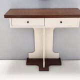 Postmodern Ivory Lacquered Walnut Wall Mirror and Console Table, Italy