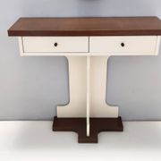 Postmodern Ivory Lacquered Walnut Wall Mirror and Console Table, Italy