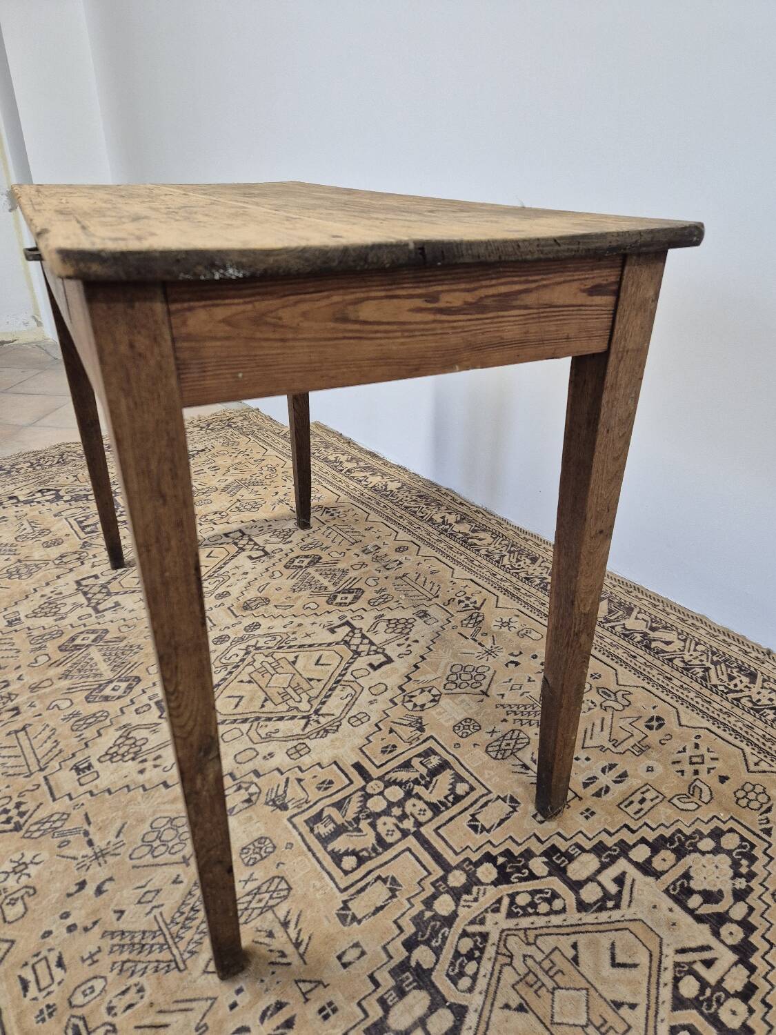 Rustic farmhouse table/desk in solid oak and antique fir 1950s