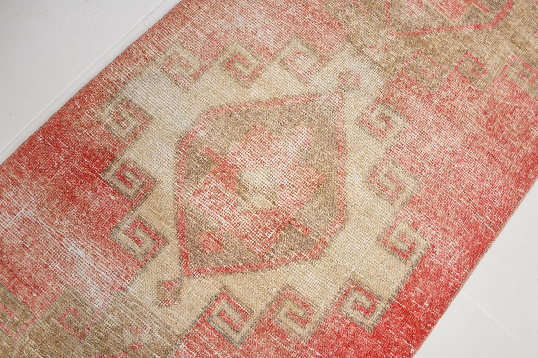 Red & beige vintage runner rug