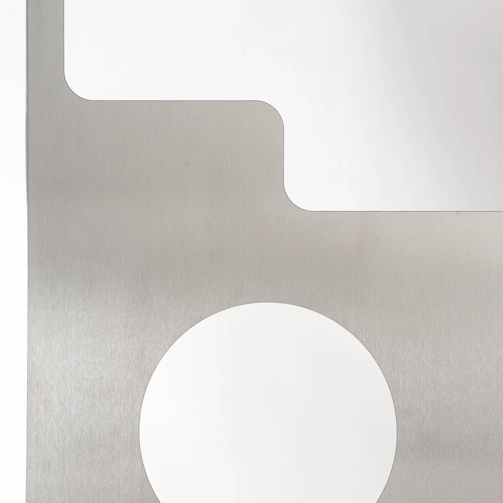Brushed stainless steel perforated bookshelf by Capucine Cassaigne, France, 2026