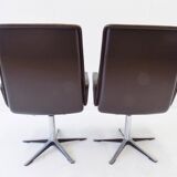 Wilkhahn Delta Highback set of 2 brown leather armchairs by Delta Design