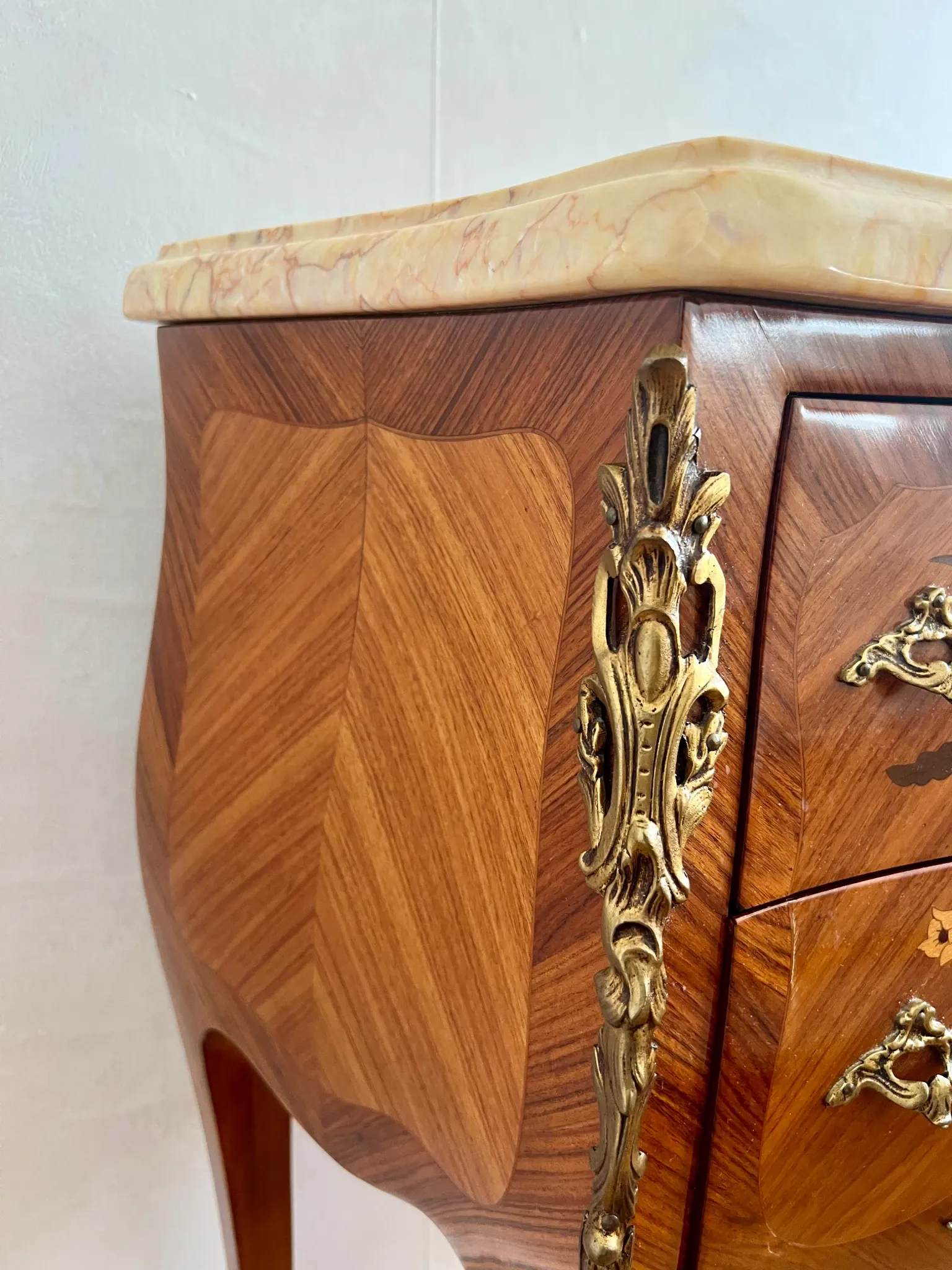 Vintage Marble Top Nightstand, Louis XV French Bedside Table