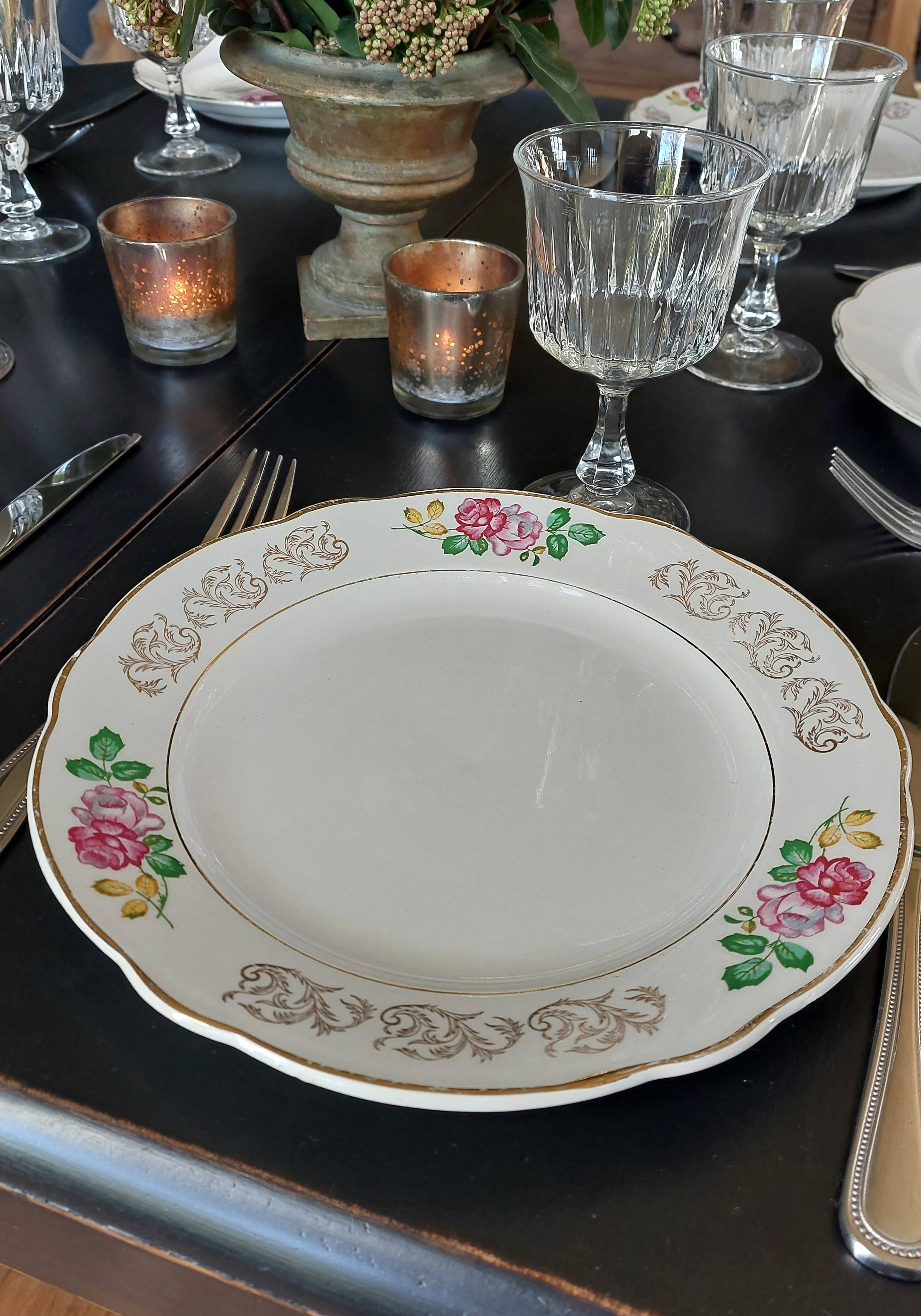 Mismatched set of 6 rose motif plates