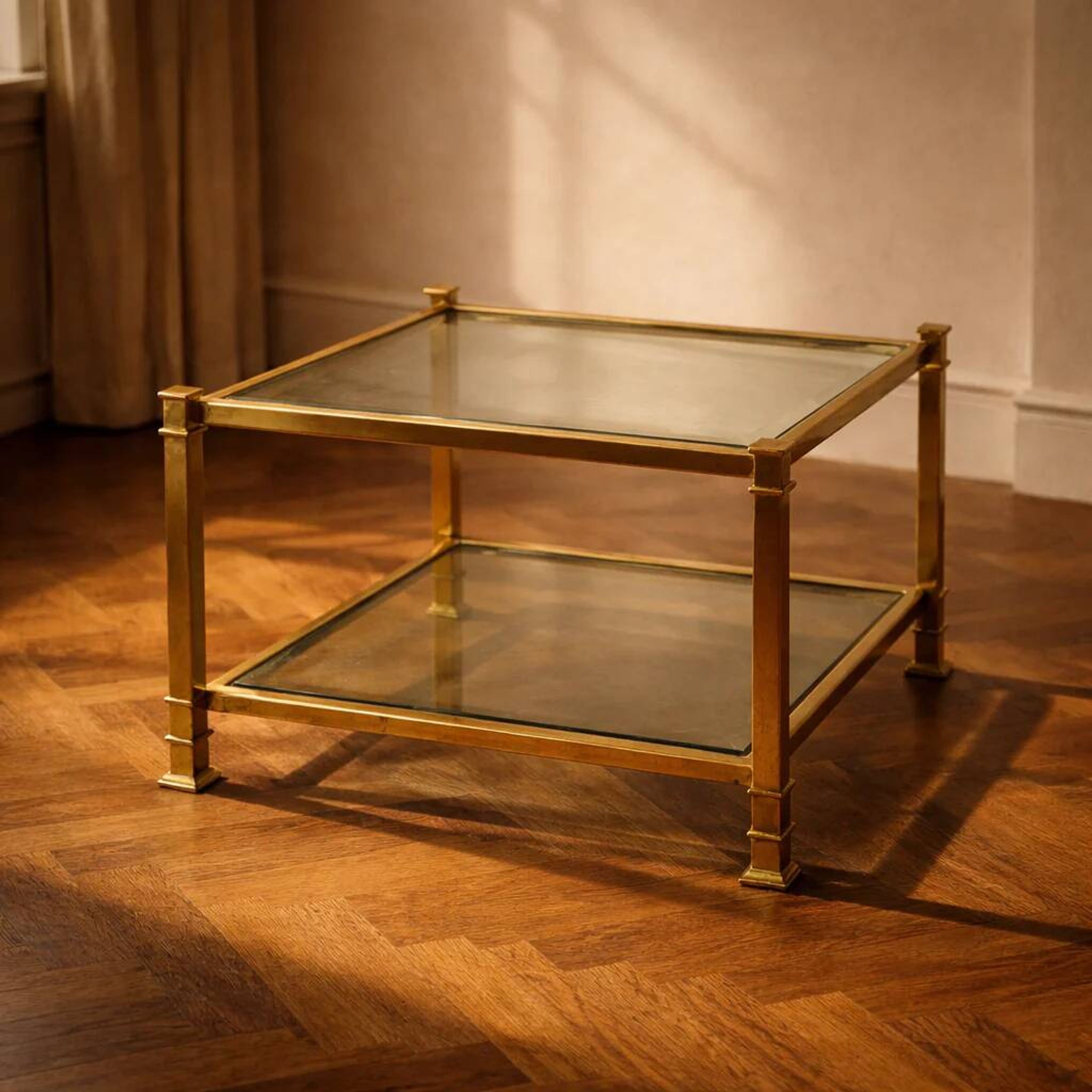 Vintage two-tier glass coffee table