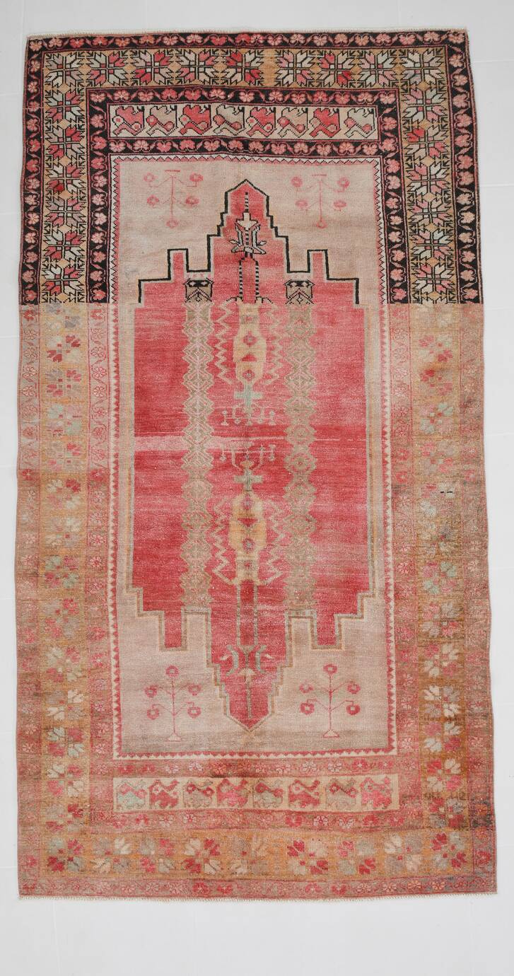5x9 Red & Cream Antique Vintage Rug 142x267Cm SK 19962