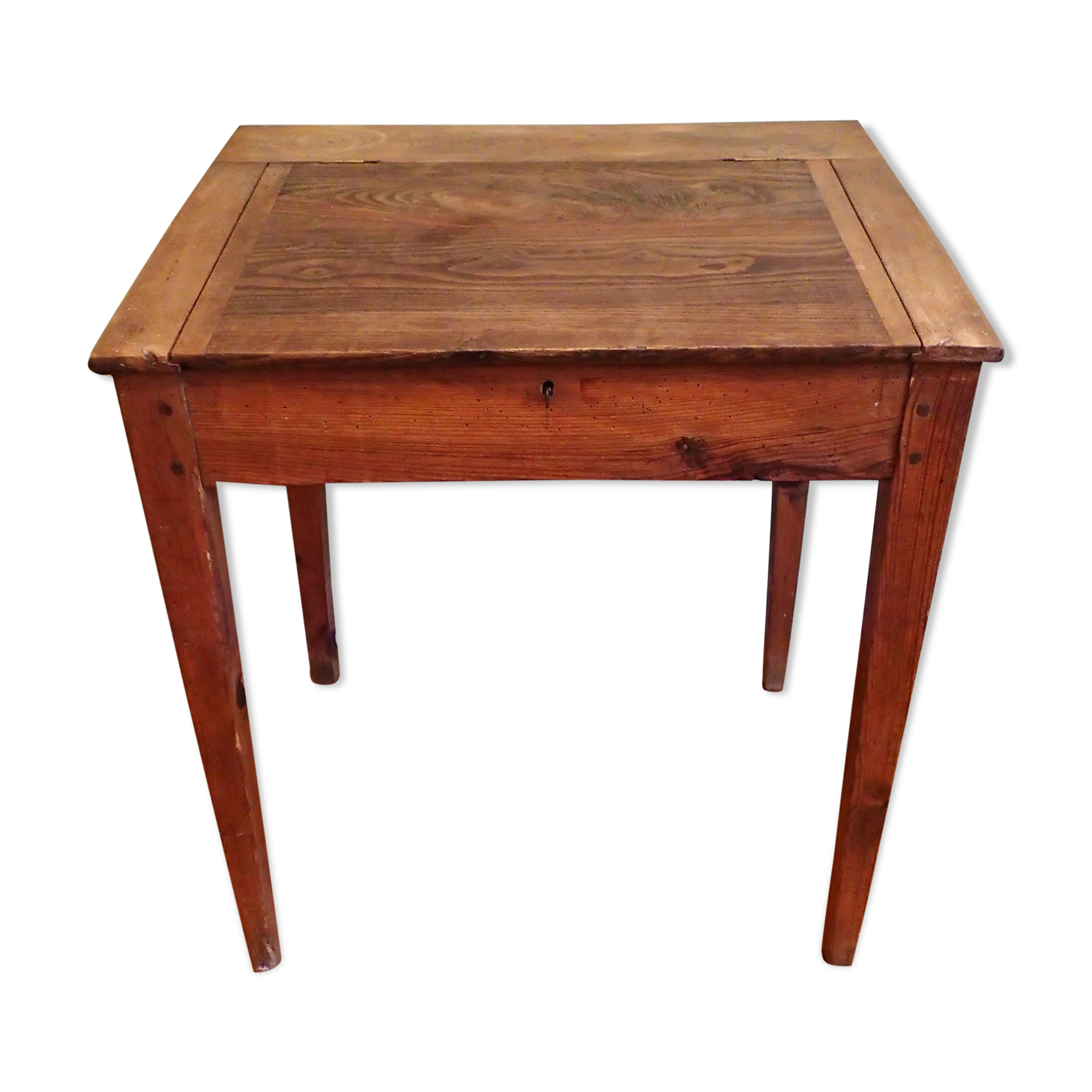 With knocking down old wooden school desk