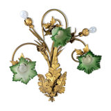 Art Nouveau Chestnut Leaf and Green Glass Sconce, 1900s