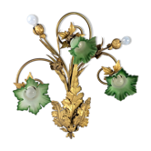 Applique Art Nouveau à décor de feuilles de châtaignier et verre vert, années 1900