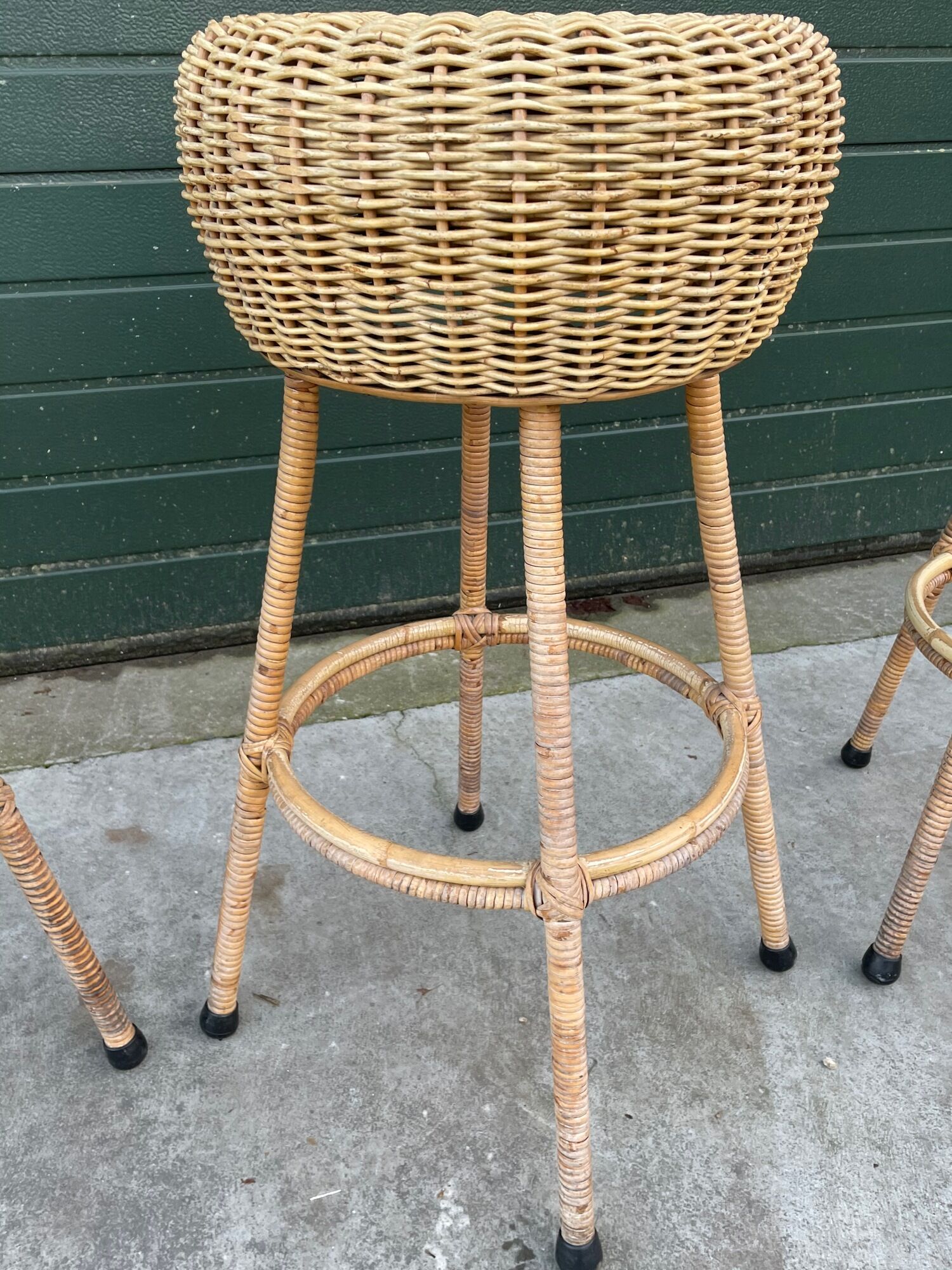 Set of four vintage rattan bar stools 1960 Nederland Design