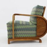 1930s Restored Art Deco Armchair in Solid Walnut, Czechoslovakia
