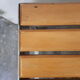 Banc design acier brossé et bois vintage 60-70