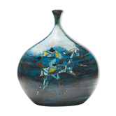 Large blue vase with ceramic rider by Jean de Lespinasse