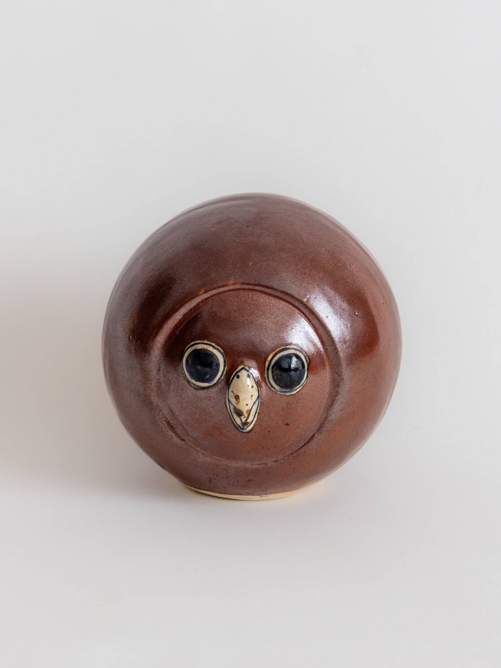 Glazed stoneware owl head, 1950s-60s