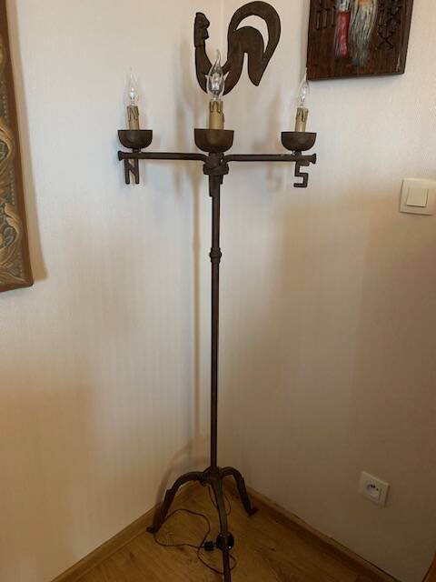 Handcrafted wrought iron weather vane floor lamp Jean Touret Marolles workshop