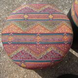 Set of 4 vintage round poufs printed Aztec