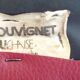 4 metal chairs with burgundy imitation leather seats from the Souvignet brand