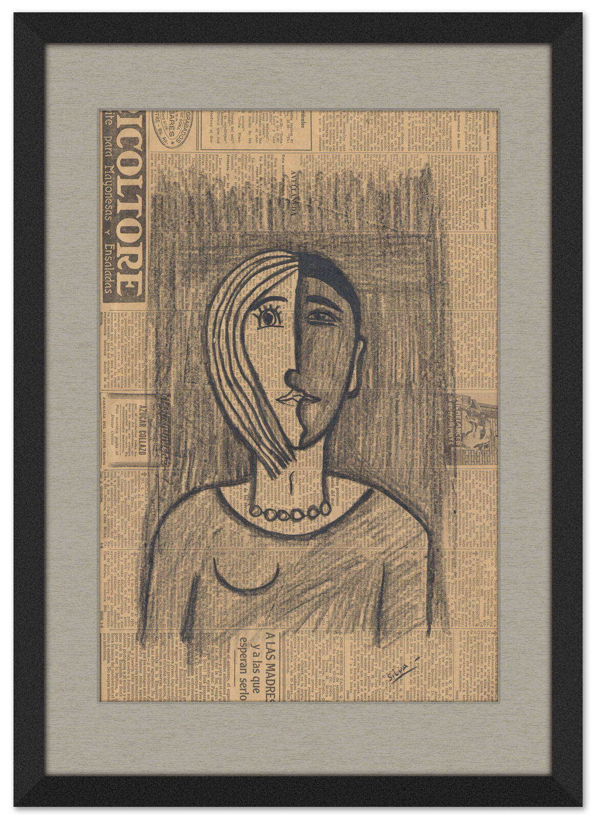 Charming antique naive South American portrait, 1930s