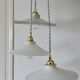 Suspension triple abat-jour vintage en opaline blanche
