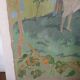 Large painting on canvas from the 20th century mounted on a frame - rural scene.