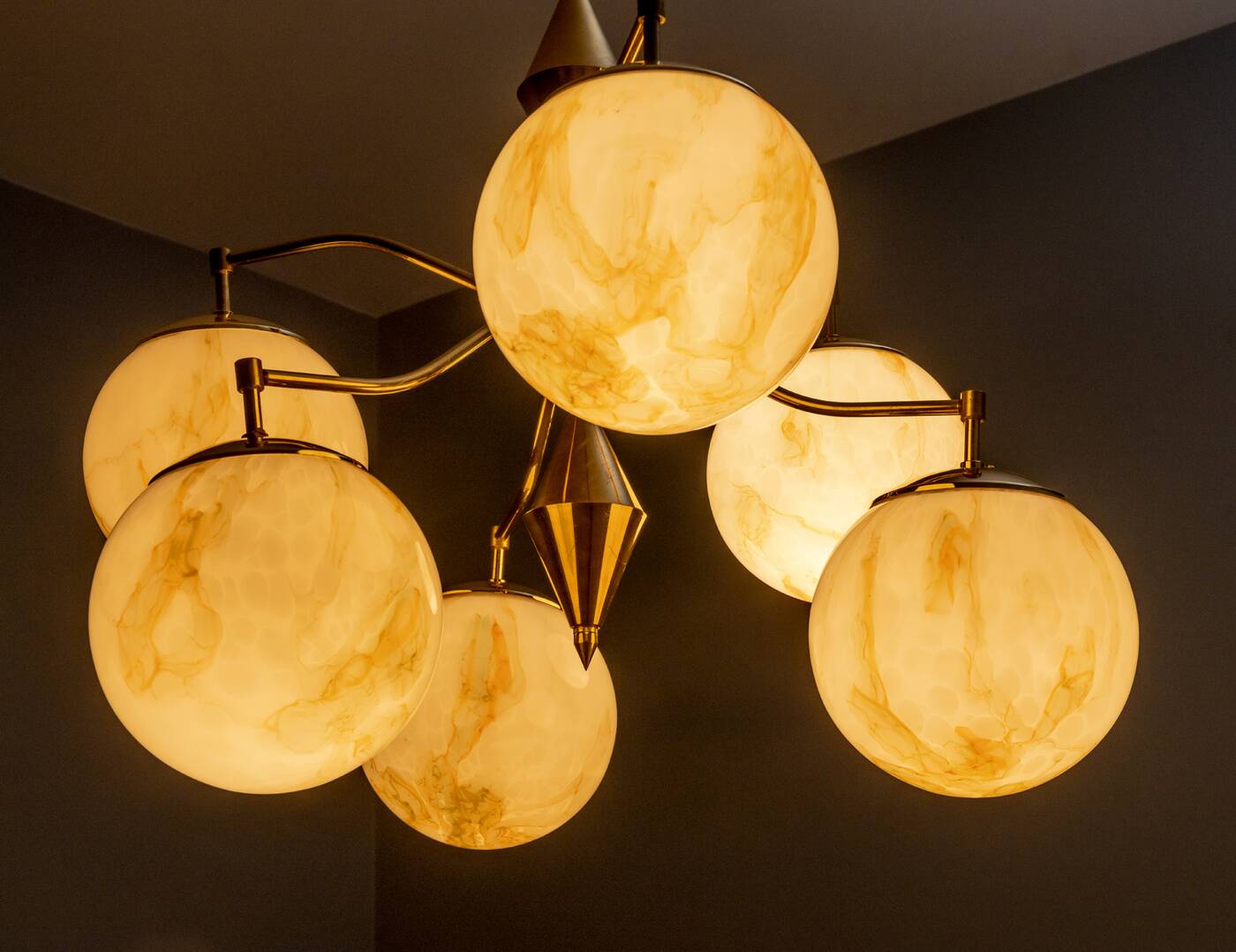 Vintage Marbled Glass Chandelier, 1960s–1980s, Czechoslovakia