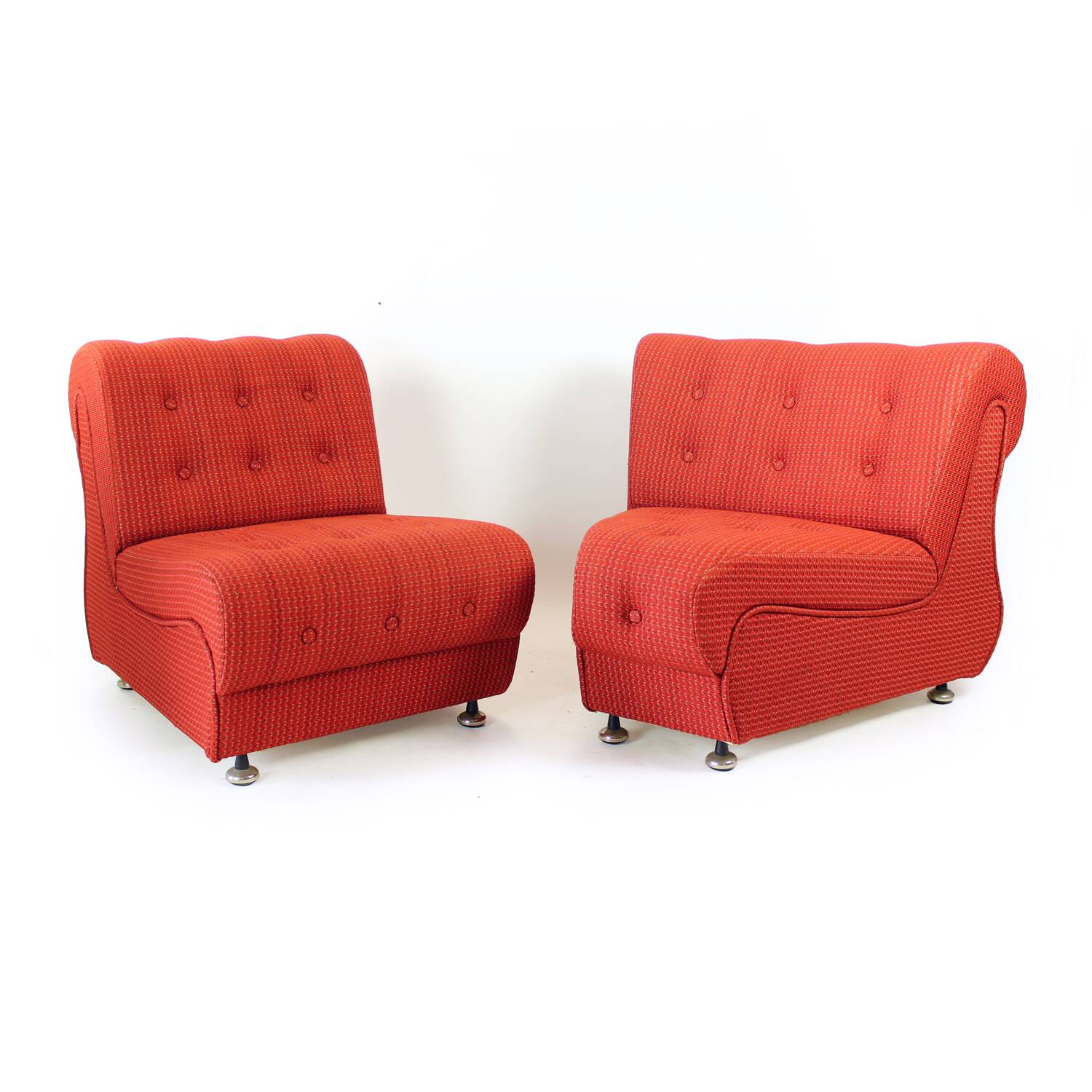 Space Age Modular Curved Sofa In Original Red Fabric, Tatra 1970s