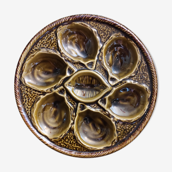 Vintage French oyster plate in Majolica from Saint Clément