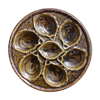Vintage French oyster plate in Majolica from Saint Clément