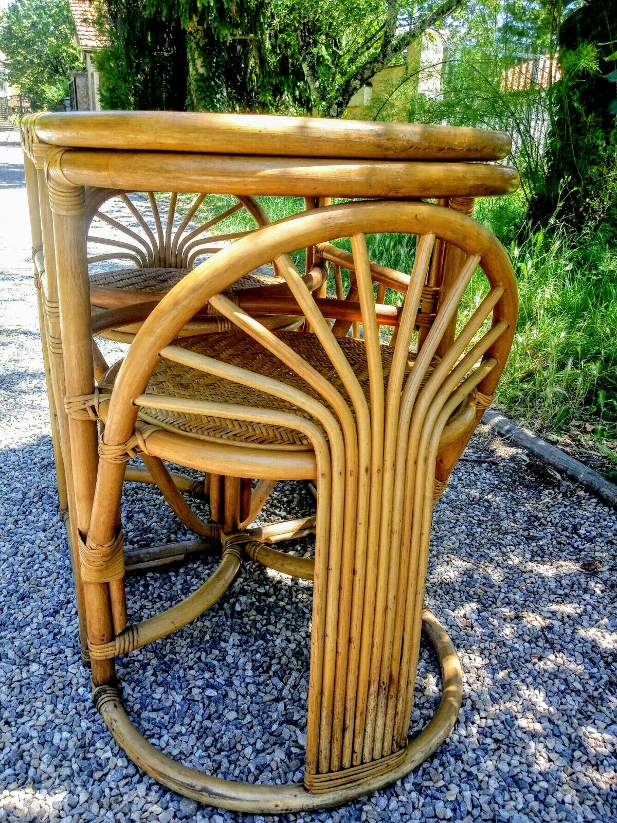 Set of a table and two rattan chairs
