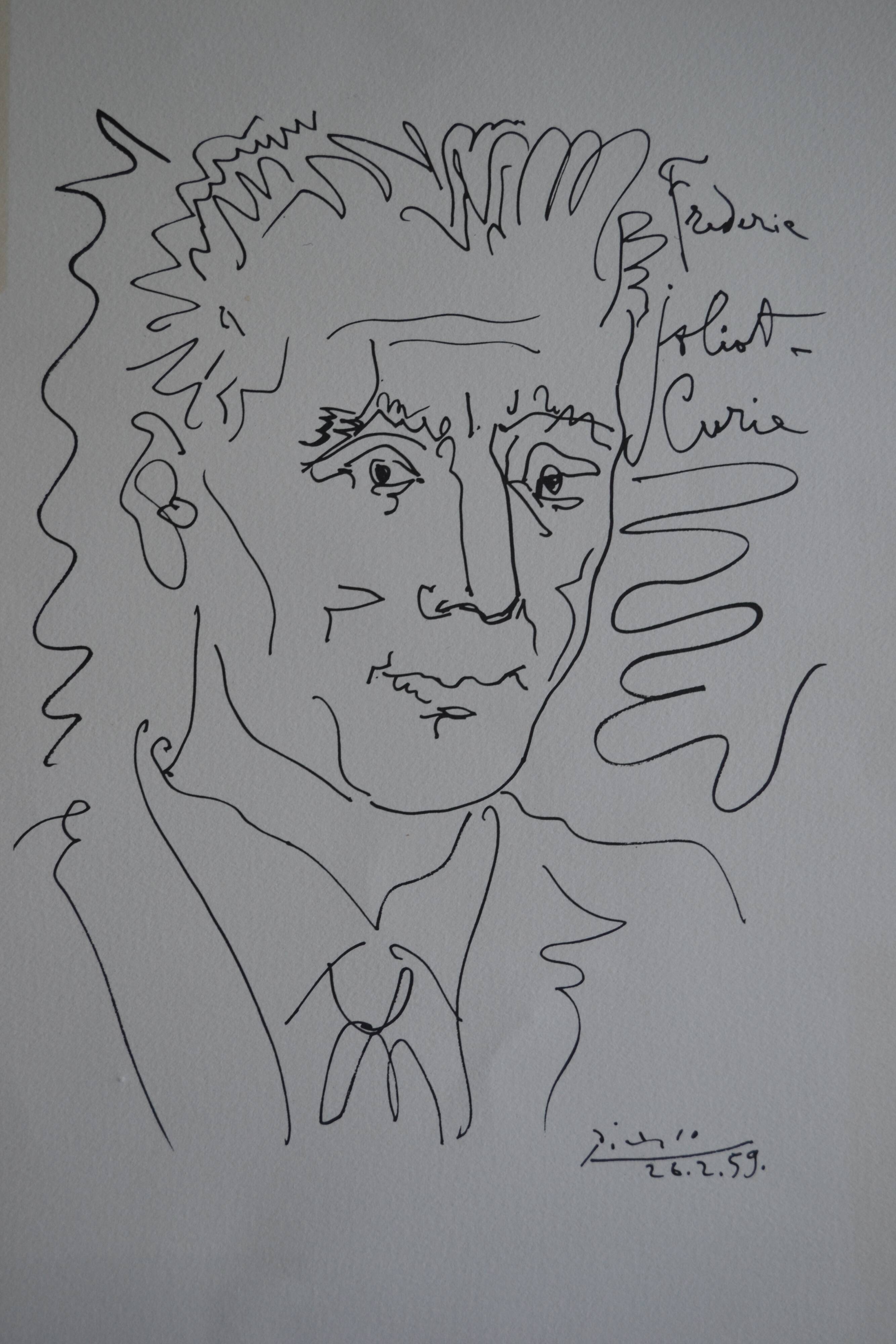 Picasso original lithograph 1959 Frédéric Joliot-Curie 38x28cm