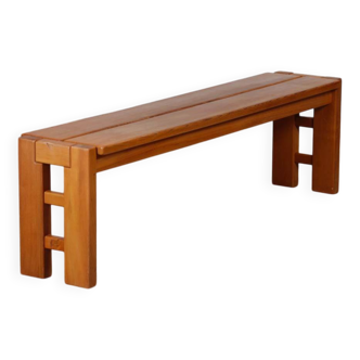Banc vintage en orme massif édité par Maison Regain, 1980
