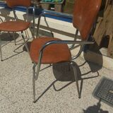 Set of 4 armchairs in chromed metal and brown imitation leather, circa 1960