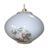 Suspension en opaline blanche décor oiseaux