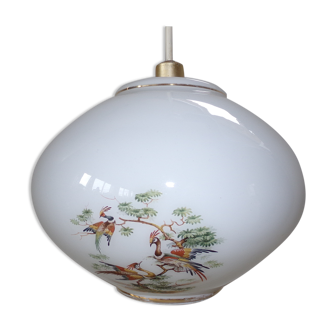 Suspension in white opaline decoration birds