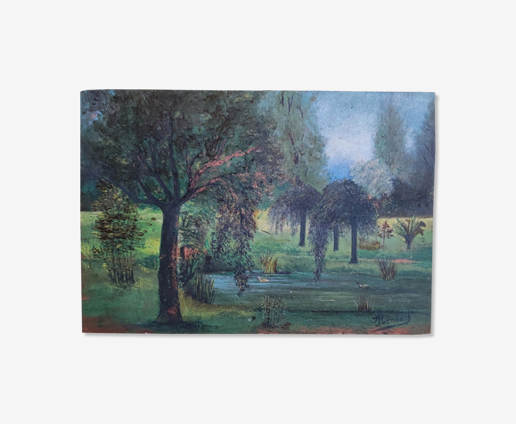 Paysage champètre, huile sur panneau Renond
