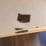 Vintage console in weathered white wood – Chic country style, tapered legs.