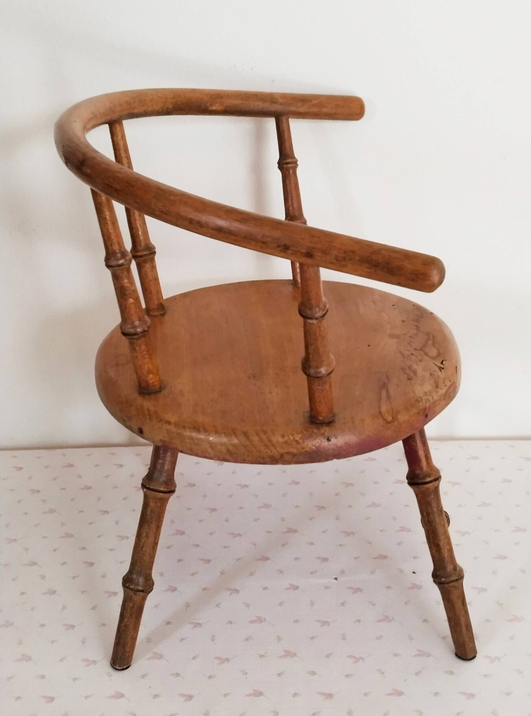Vintage doll chair, in wood, and Liberty cushion