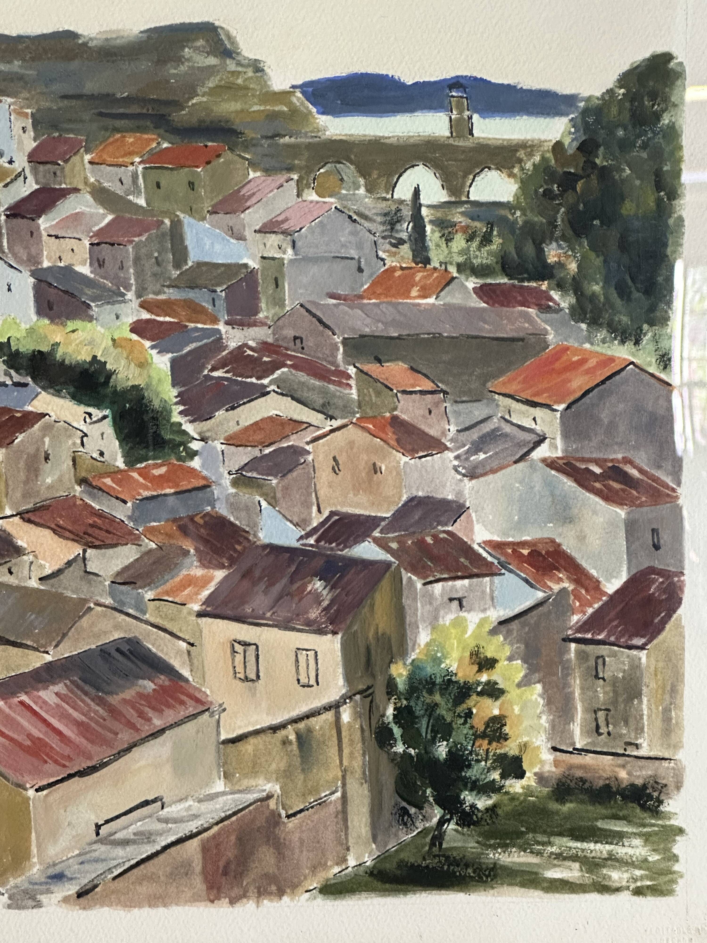 Painting / watercolor landscape of Provence signed Jean Ordonneaud 1983