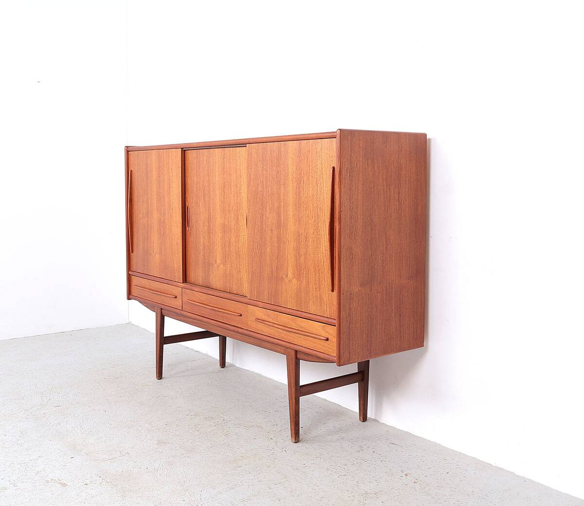 Danish design teak highboard with sliding doors, 1960s