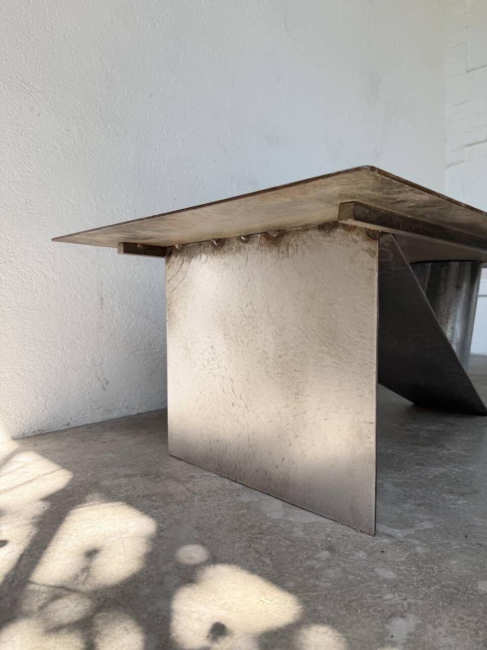 Handcrafted metal coffee table from the 1970s