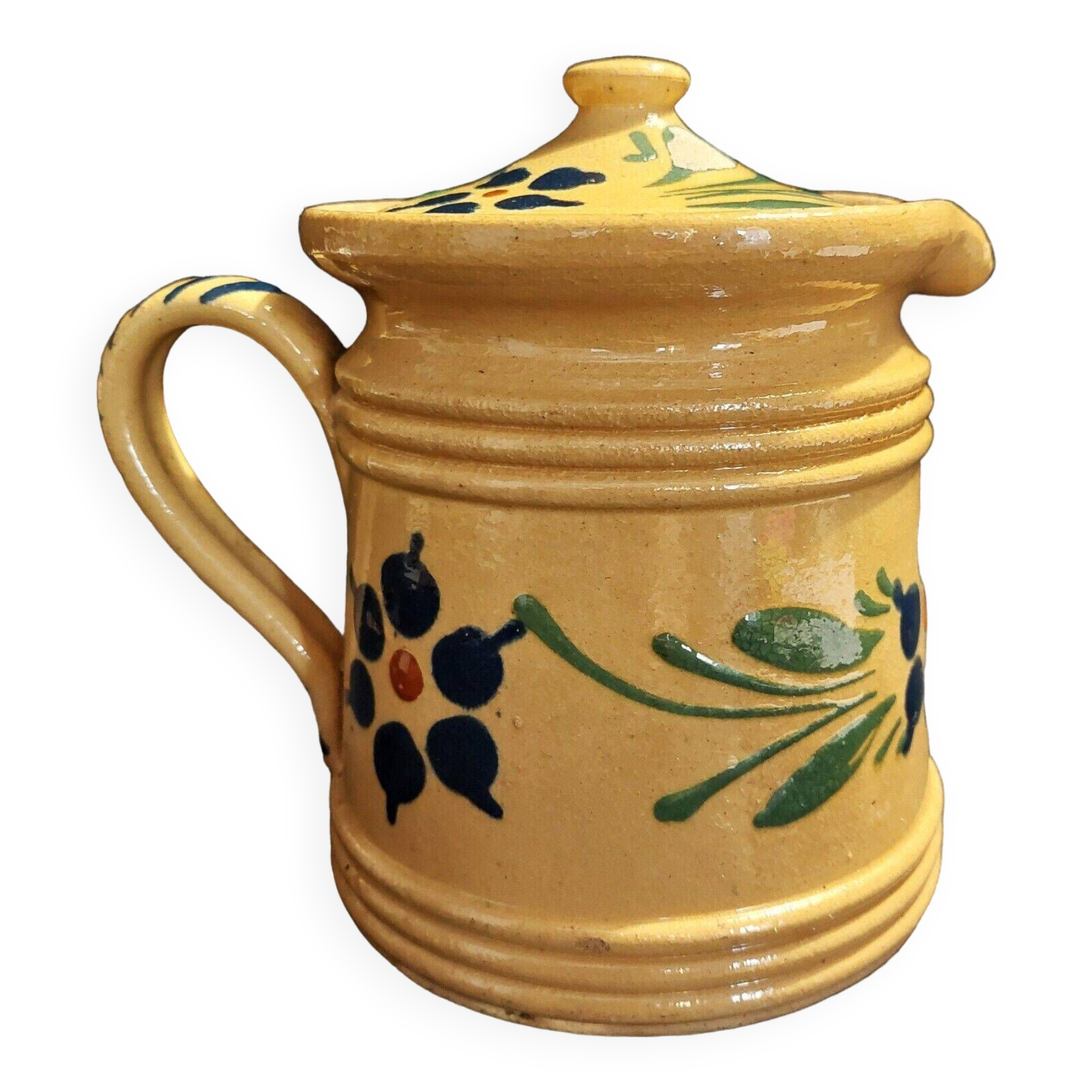 Covered pitcher glazed terracotta Alsace Soufflenheim early 20th century