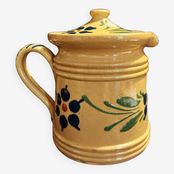 Covered pitcher glazed terracotta Alsace Soufflenheim early 20th century