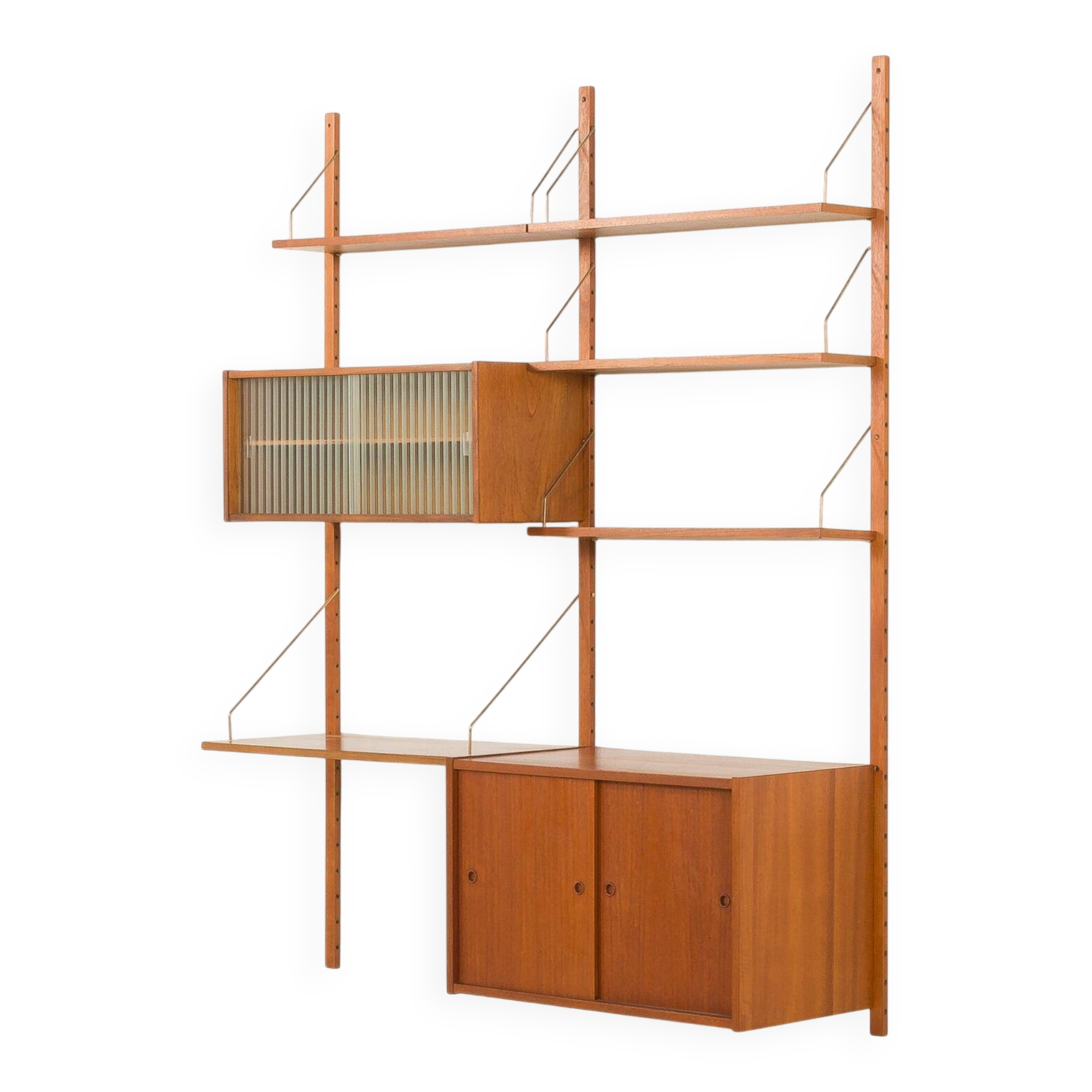 Preben Sorensen two bay teak wall unit, PS systems Randers, Denmark, 1960s