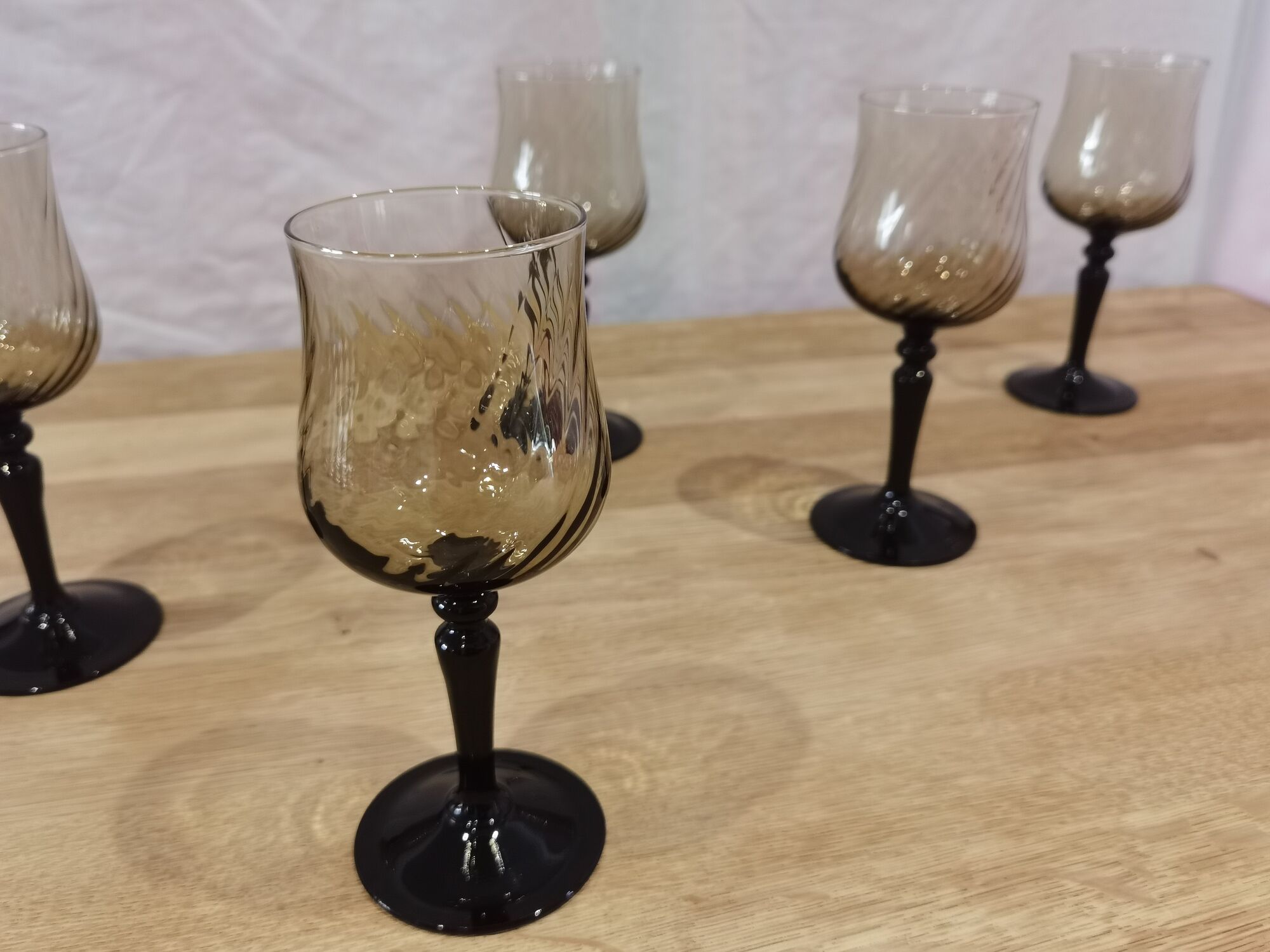 11 vintage black foot smoked twisted water glasses