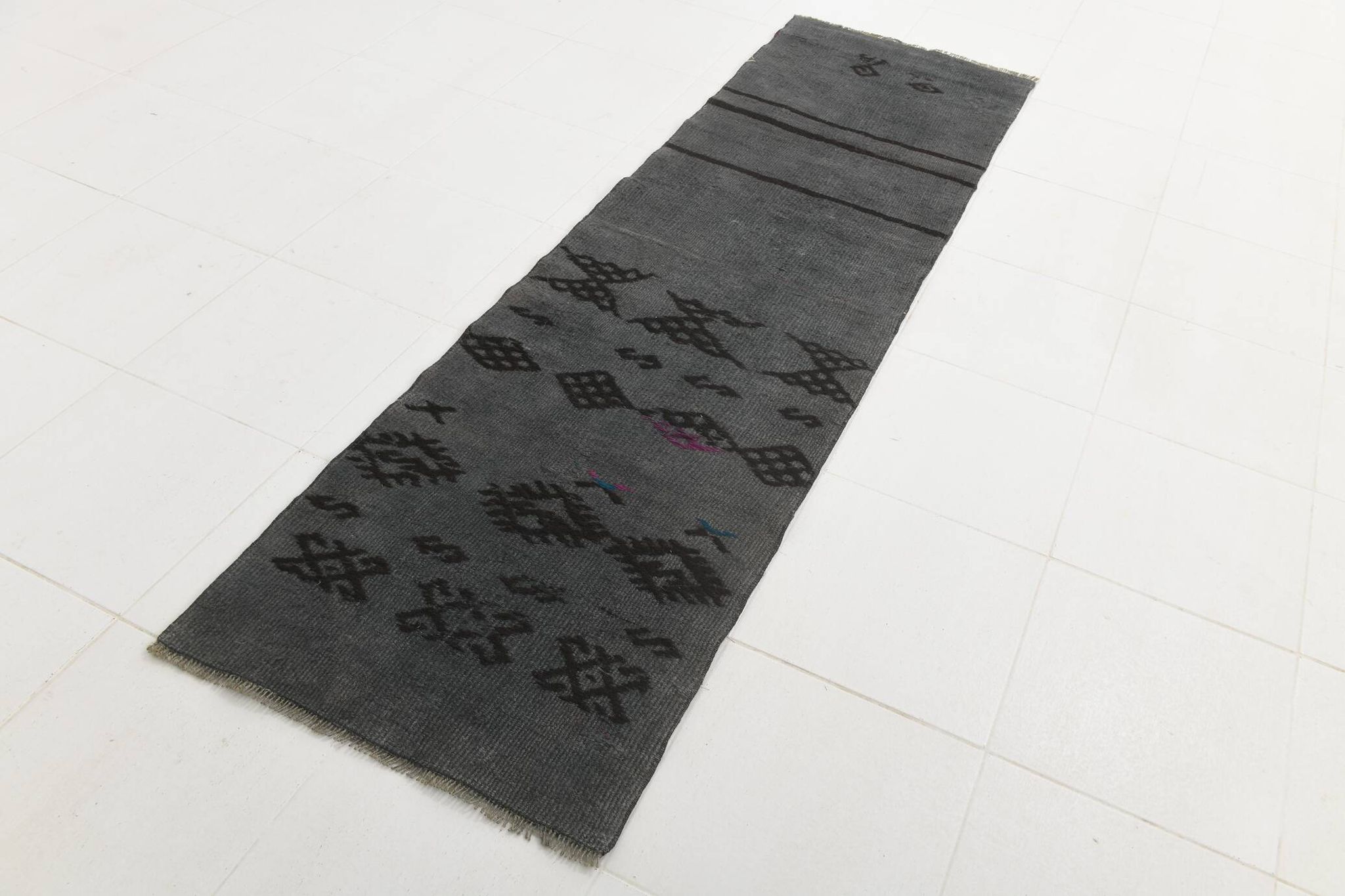 Tapis de couloir vintage gris et noir 2x8, 72x255 cm
