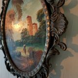 Small frame in gilded metal and painting on wood