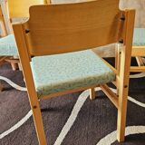 Set of 4 wooden and fabric chairs, 70s