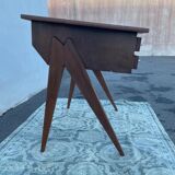 Modernist wooden desk with compass feet 1950